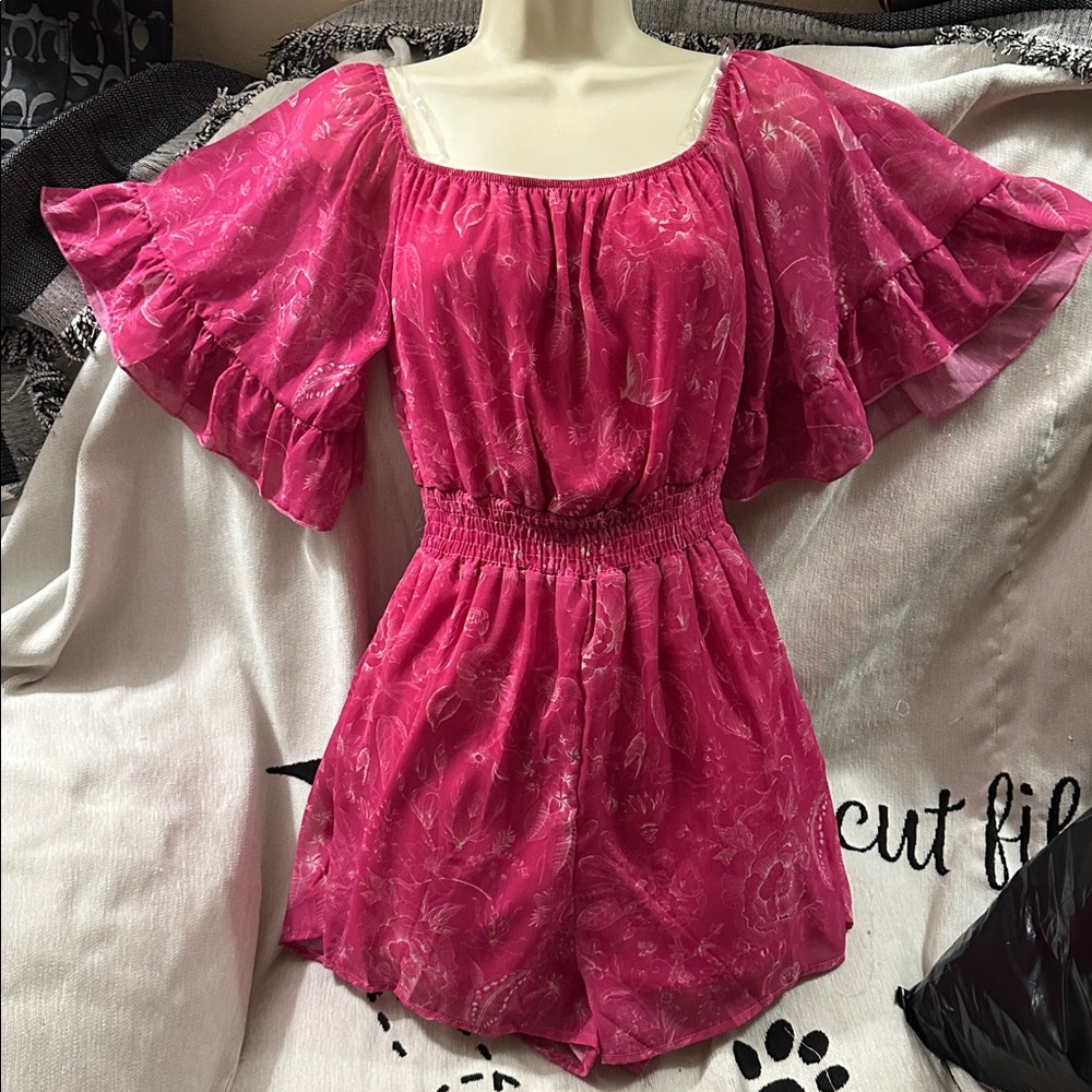 Peach Love California small Vibrant Pink romper New